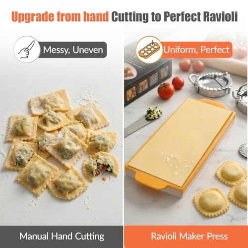 Ultimate Ravioli Maker Press & Dumpling Maker Kit - 10-Hole Ravioli Mold, Pasta Roller, Pastry Wheel & Pierogi Press - Stainless Steel Empanada Maker Machine & Pasta Making Tools for Kitchen (Round) - size: Round Shape