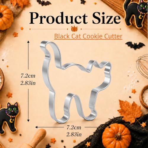 Large Halloween Black Cat Cookie Cutter, 2.83in Stainless Steel - color: silver 2