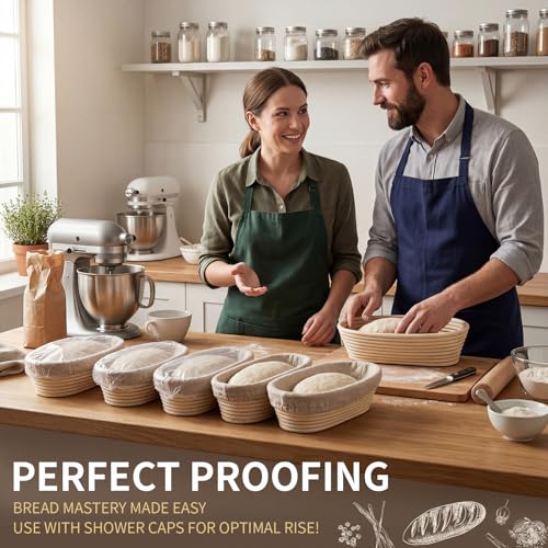 LemonRoad 2 Pcs 10 Inch Bread Proofing Baskets with 1000 Shower Caps Set - style: Oval