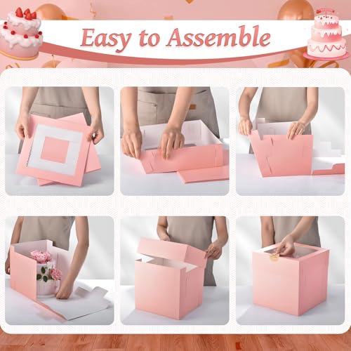 12Pcs Cake Boxes, 12x12x12 Inches Tall Cake Boxes with Window, Pink - color: Pink, size: 12x12x12inch