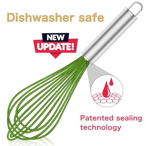 OYV Green Silicone Whisk Set of 3, 8/10/12 Inch, Non-Scratch - color: Premium(Green Pack)