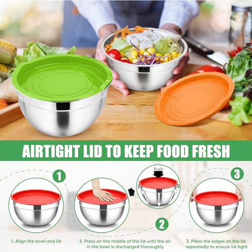 P&P CHEF Metal Mixing Bowls with Lids Set, Airtight Lids & Multicolor - color: Multicolor, style: Airtight Lids