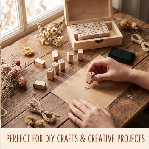 36 Pcs Alphabet Number Stamps, Wooden Rubber Letter Number Stamps Set for DIY Craft Scrapbooking Card Making - color: Yellow