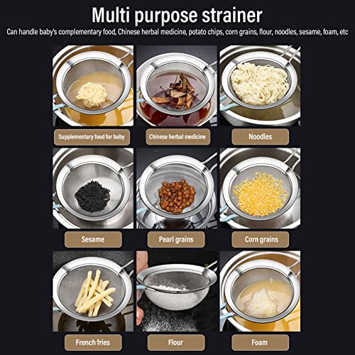 60 Mesh Fine Mesh Strainers, Stainless Steel Sieve Fine Mesh Strainer Handheld Flour Colander with Long Handle, Flour Sifter for Kitchen (20cm) - size: 20cm