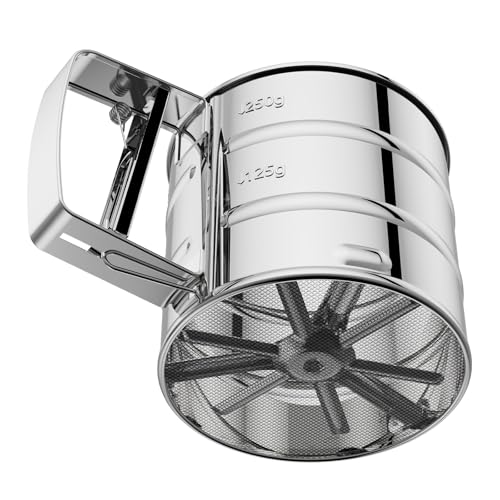 Omesata Flour Sifter 3 Cup for Baking, Crank Sifter Sieve Baker Dusting