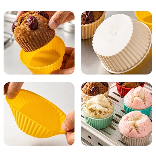 10 Pack Reusable Silicone Baking Cups - Nonstick Cupcake Liners & Stand-Alone Muffin Molds,10 Designer Colors