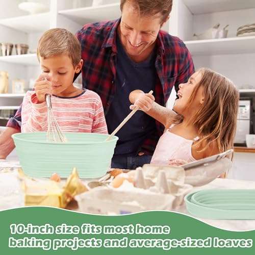 Nuogo 4 Pack Oval Bread Proofing Basket Silicone 10 Inch Collapsible,Green - color: Green
