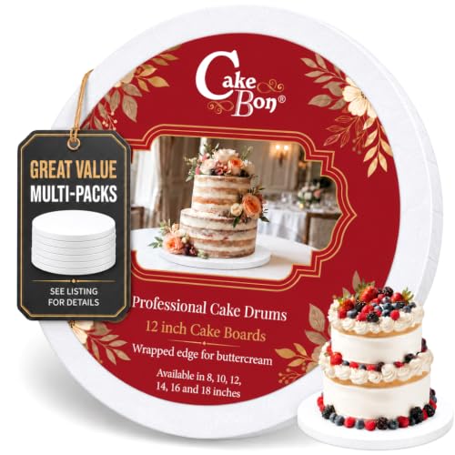 Cakebon Cake Boards 12" White Round Cake Drums 1/2" Wrapped Edge 1Pack - color: White (Wrapped Edge), size: 12 Inch