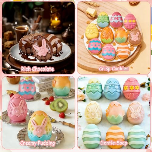 Morofme Easter Egg Silicone Molds Easter Cake Mold Bunny Chocolate Molds Rabbit Muffin Silicone Mold Half Eggs Shaped Moulds Bunny Baking Pan for Cupcake Candy Jello Pudding Mousse Soap - color: Easter
