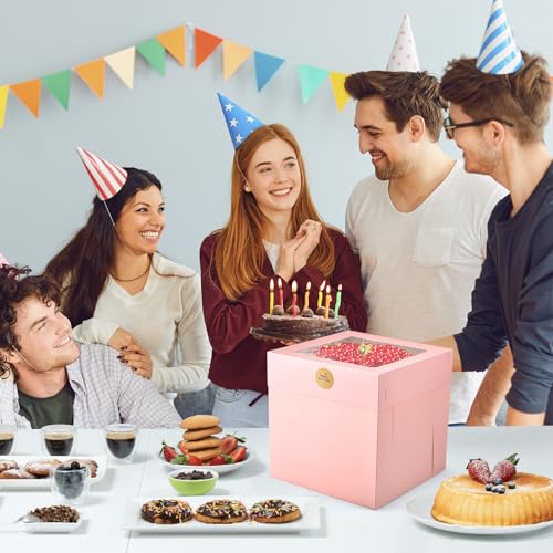 12Pcs Cake Boxes, 12x12x12 Inches Tall Cake Boxes with Window, Pink - color: Pink, size: 12x12x12inch