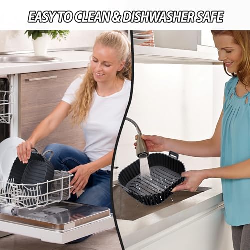 Komzon Silicone Air Fryer Liners Reusable 3 PCS, Airfryer Liners, Silicone Air Fryer Basket Liners Square, Food Grade AirFryer Accessories 4-7 QT, Ktchen Gadgets for Pot Oven Liner Baking Tray Pan - color: Black