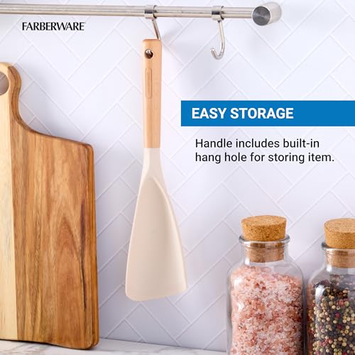 Farberware Multi Tool Scoop Spoonula with Beechwood Handle and Silicone Head, Heat-Resistant Kitchen Utensil for Serving, Stirring, and Turning - 11.5 Inches - color: Cream