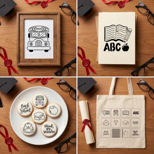 12PCS 4x4 Inch Back to School Cookies Stencils for Baking