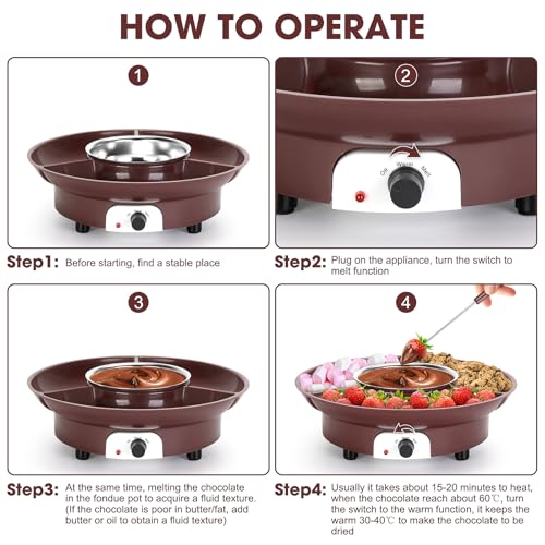 10oz MINI Electric Chocolate Melting Pot, Melting Fondue Set with 6PCS Forks, Cute Chocolate Fondue Fountain, Warmer Machine for Milk Chocolate, Cheese, Butter, Candy (Coffee)