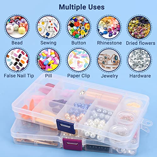 Rhinestone Organizer for Nails, 4PCS Cosics 15-Grid Clear Plastic Acrylic Nail Organizers & Storage Case with Movable Dividers, Empty Jewelry Nail Art Storage Containers Holder, Beading Box with Lids - color: 4PCS-Blue Buckle*4, size: Small-6.7” x 3.7“