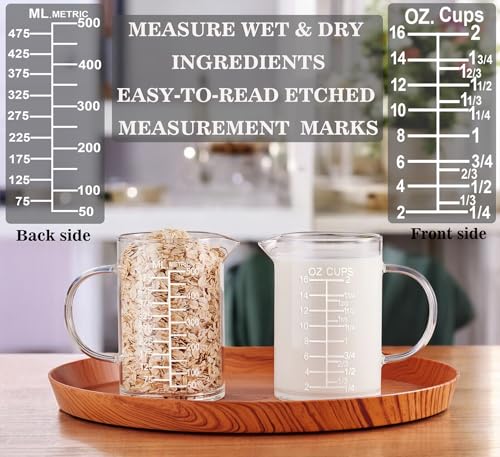 Ackers BORO3.3 Etched Glass Measuring Cup with Handle, 500 ml, 2 Cup - size: 500 ML (16 Oz, 2 Cup) - Etched Graduated