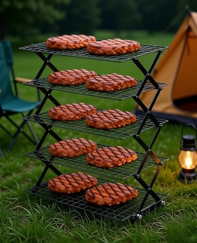 5 Tier Collapsible Cooling Rack, 2/3/4/5-Tier Upgraded,Adjustable ＆ Stackable Baking Rack, 5 Modes Cooling Racks for Cooking and Baking, Roasting ＆ Grilling Gifts for Picnic Party - color: Black