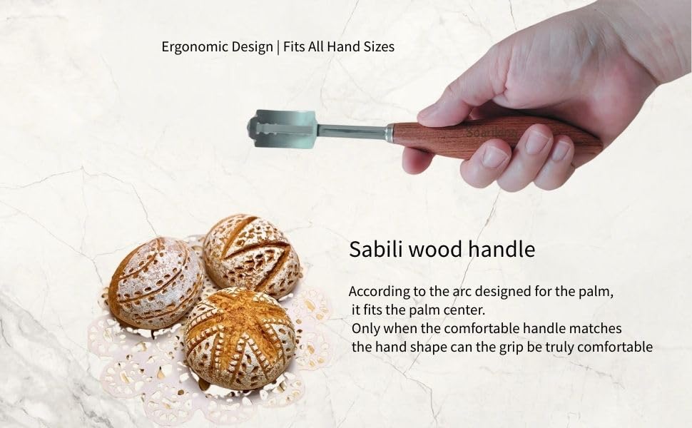 Rosewood Bread Lame for Sourdough Scoring, Ergonomic Curved Wood Handle Bread Slashing Tool with 304 Stainless Steel Stick, Includes Storage Box and 10 Replaceable Blades for Professional Bakers