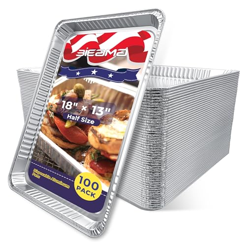 100 Pack Aluminum Pans 18" x 13" Half Size Disposable Foil Pans - size: 13" × 18" 100PACK