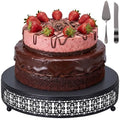 Wenqik Black Metal Cake Stand 12 Inch with Cutting & Spatula - color: Black, size: 12 Inch
