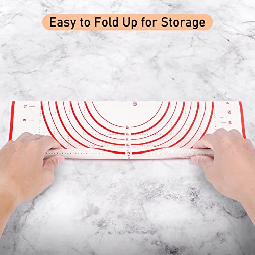 Extra Large Silicone Pastry Mat, Baking Mat with Measurement, Kitchen Counter Mat for Fondant, Rolling Dough, Pie Crust, Pizza and Cookies - Oven Liner Mat/Kneading Matts, 24" x 32", Red - size: 24"L x 32"W