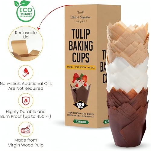 Tulip Cupcake Liners 200 Pcs, Parchment Paper Muffin Cups for Baking - color: 2.Brown White Beige