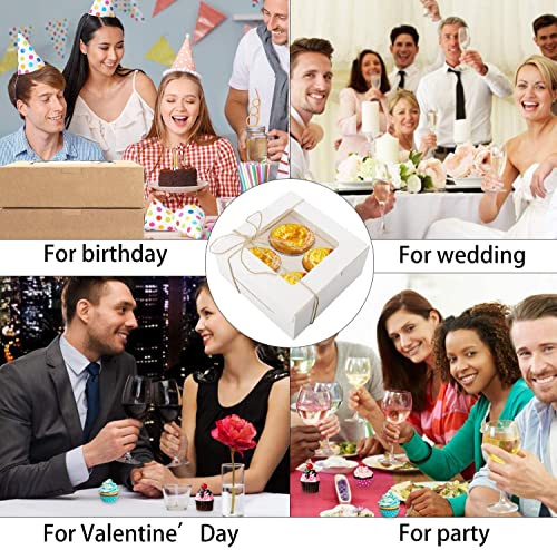24 PCS White Cupcake Boxes with Window & Inserts, Cupcake Containers 4 Count, Bakery Boxes, Cookie Boxes 6x6x3" Cake Boxes, Pastry Boxes Muffins Treat Gift Boxes for Macaroon Pops Strawberries - color: White