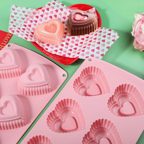 Webake Silicone Heart Cake Mold 3 Inch Tiered Mini Heart Shaped Cake Pans, Heart Cake Molds Muffin Pan, Pack of 2 - style: Tiered Heart