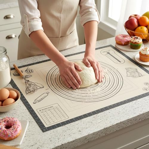 Silicone Baking Pastry Dough Mat - 28x20Inch Extra Large Cookie Bread Rolling Mats Sheet, Nonstick Kitchen Counter Kneading Board Thick Reusable Pie Cookies Pizza Fondant Making Matt Baking Supplies - size: 20"W x 28"L