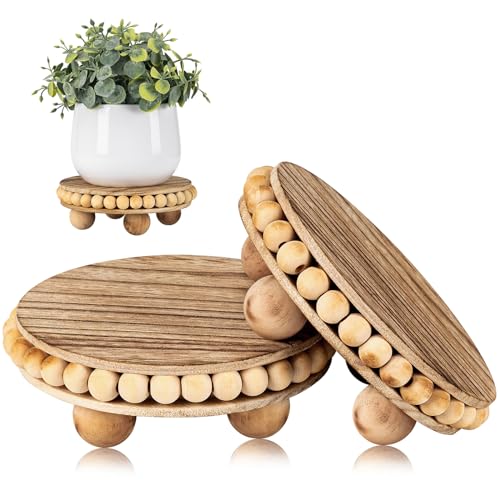 HouseJoy 2pcs Wood Risers for Display, Round Stand for Distressed Decor