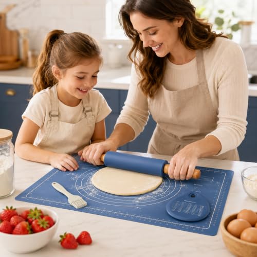 4Pcs Silicone Rolling Pin Set, 15Inch Blue Nonstick Pastry Roller - color: Navy Blue 4 Set