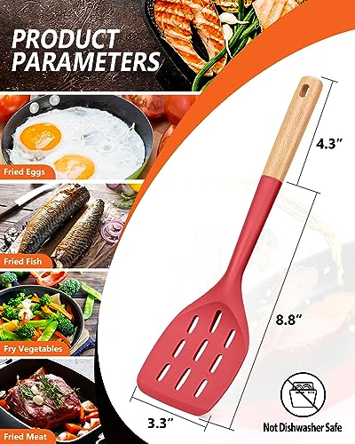 Badiano Silicone Spatula, Non Stick Turner for Cooking, Food Grade, Red - color: Red