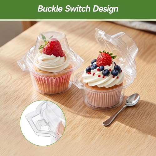 Dealusy 100 Pack Individual Cupcake Containers with Airtight Lids