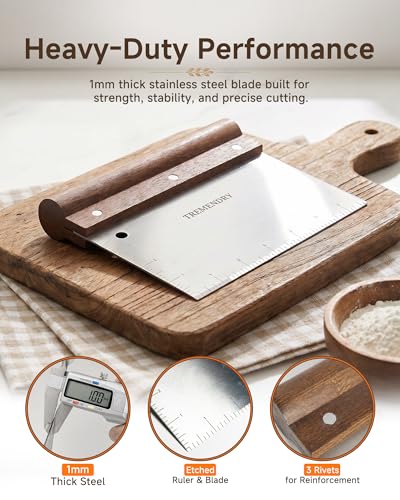 7" Large Bench Scraper with Wood Grip, Dough Cutter for Bread & Food