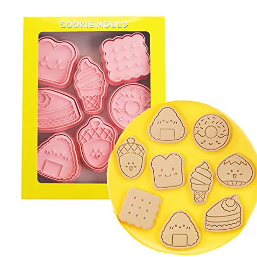 MayeBridge 8 Pieces Cute Icecream Cookie Moulds For Baking Cookie Press Donut Cookie Mould Set Kitchen Tools Plastic Cookie Stamps (Donut)