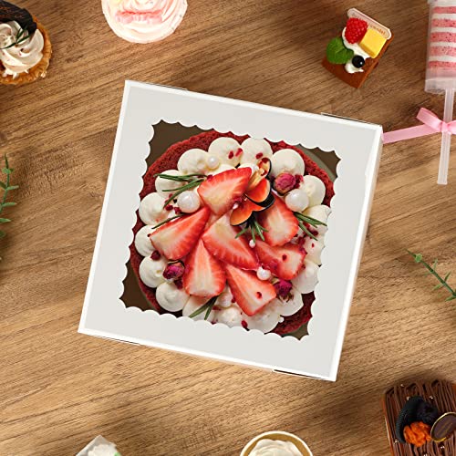 Moretoes 20pcs 8x8x8 Inches Cake Boxes with Window, White Bakery Boxes