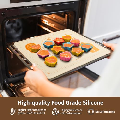 DANIA & DEAN 26"x16" 1.1mm Ultra-Thick Baking-Themed Silicone Pastry Mat - color: Creamy white, size: 26"L x 16"W