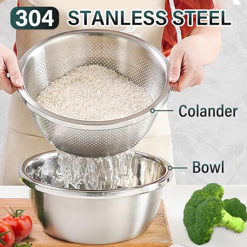 2PCS 5QT Microporous Colander Mixing Bowl Set,304 Stainless Steel - size: 5QT