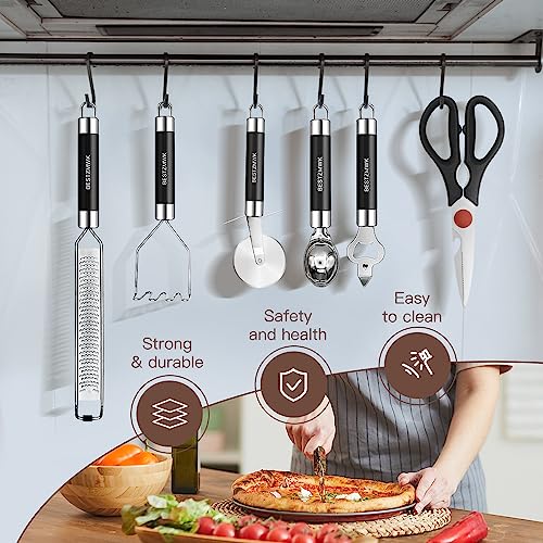 Kitchen Utensils Set-Silicone Cooking Utensils-32 pcs Non-Stick Silicone Cooking Kitchen Utensils Spatula Set with Holder-Best Kitchen Cookware with Stainless Steel Handle (Black) - color: Black