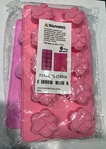 2 PACK Combo Mini & large Silicone DOG Pet Animal Paw Print Ice Cube Chocolate Soap Candle Tray Mold Party maker