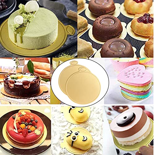 WANBAO 200 Pcs 4 Inch Round Mini Cake Boards Mousse Cupcake Base, Gold 9cm - size: 4 Inch (200 count)