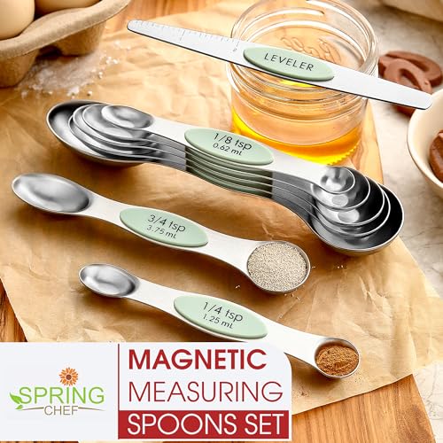 Spring Chef Stainless Steel Magnetic Measuring Spoons Set of 8, Pistachio - color: Pistachio, size: 1-Pack