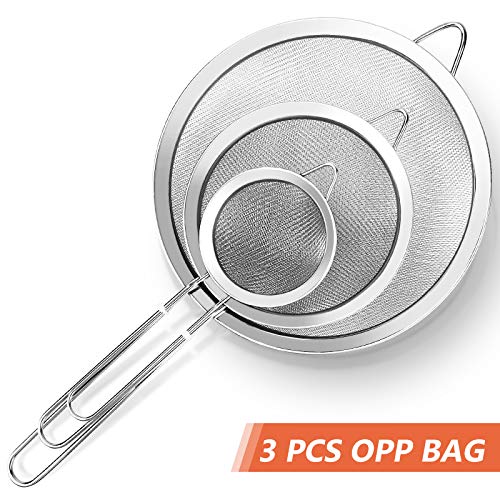 Fine Mesh Strainer, 3-Piece Stainless Steel Colander Sifter Set with Handle