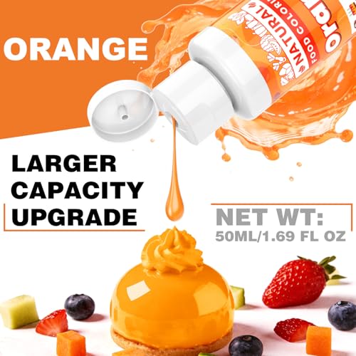 Orange Natural Food Coloring - 50ml Plant Based Food Dye, No FD&C & Artificial Dyes, Gluten-Free, Food-Grade, Vibrant Liquid Colors for Icing, Baking, Cake Decorating, Frosting, Fondant, Slime - 1.69 Fl.Oz Bottles - color: Orange
