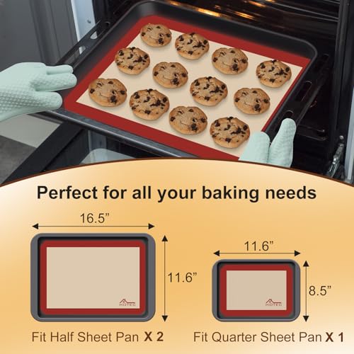 HOTEC Silicone Baking Mats 3 Pack – Thickened Non-Stick Reusable Silicone Baking Sheets for Oven – Cookie & Macaron Mats – 2 Half Sheet + 1 Quarter Sheet – BPA-Free, Dishwasher Safe - color: 3pcs: Red 0.7MM