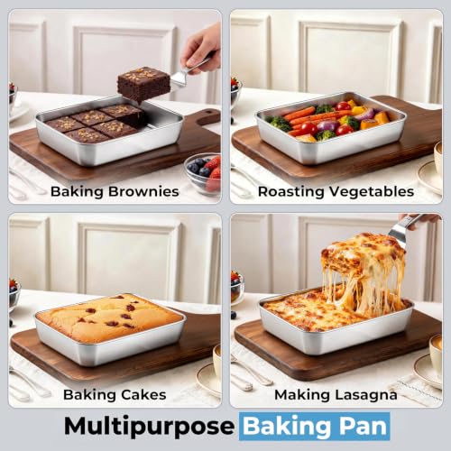 TeamFar Lasagna Pan, 9.3" x7" x1.9" Stainless Steel Rectangular Cake Pan - color: Silver, size: 9 Inch
