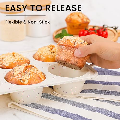 Vinino Jumbo Muffin Pan with Metal Reinforced Frame-2Pack, Silicone Cupcake Pan for Baking 6 Cup Jumbo Size, BPA Free Silicone Muffin Tray, Cupcake Baking Pan Molds for Oven Dishwasher Safe-Cream - size: Jumbo