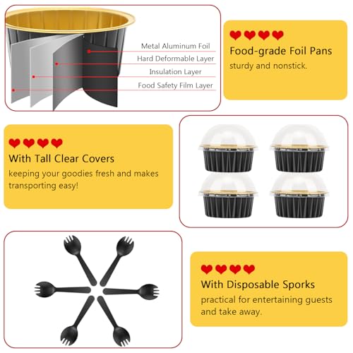 LNYZQUS 5oz Cupcake Pans with Dome Lids 100 Pack, Foil Dot Cake Cups - color: Black, size: 5 oz