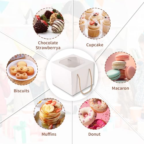 30 pcs 6x6x5 Inch Small Cake Box with Window, 6 inch cake box,Bakery Pastry Cookie Boxes,disposable cake containers, Mini Pie for Pastry,Dessert,Strawberries,Chocolates, Cupcakes