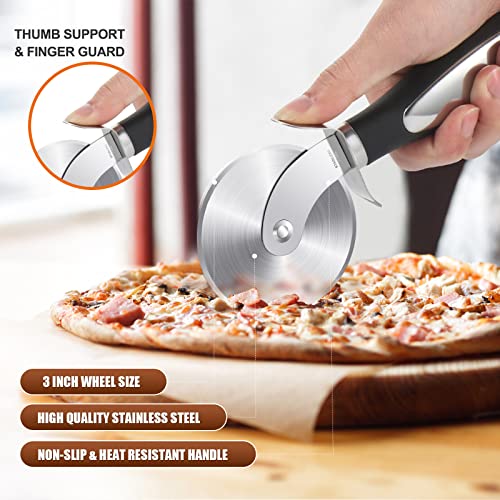 SCHVUBENR Premium Pizza Cutter Wheel - Ultra Sharp Stainless Steel Pizza Slicer with Non-Slip Soft Grip Handle - Multi-Purpose Cutter for Pizza, Dough & Pastry - Dishwasher Safe, Easy to Clean - Black - color: Black